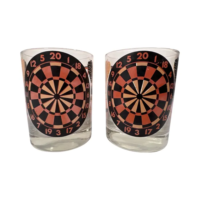 Georges Briard Signed Mid-Century Darts Double Old Fashion Glasses (Set of 2)