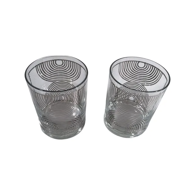 Georges Briard Signed Mid-Century Silver Abstract Double Old Fashion Glasses (Set of 2)