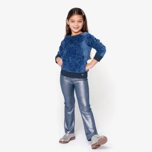 Girls Navy Metallic Velvet Sweatshirt