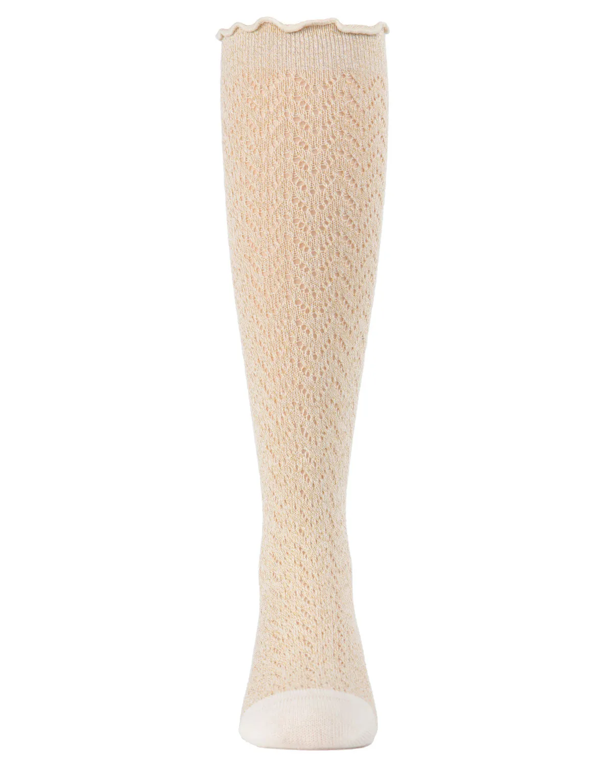 Girls Open Work Shimmer Cotton Blend Knee High Socks