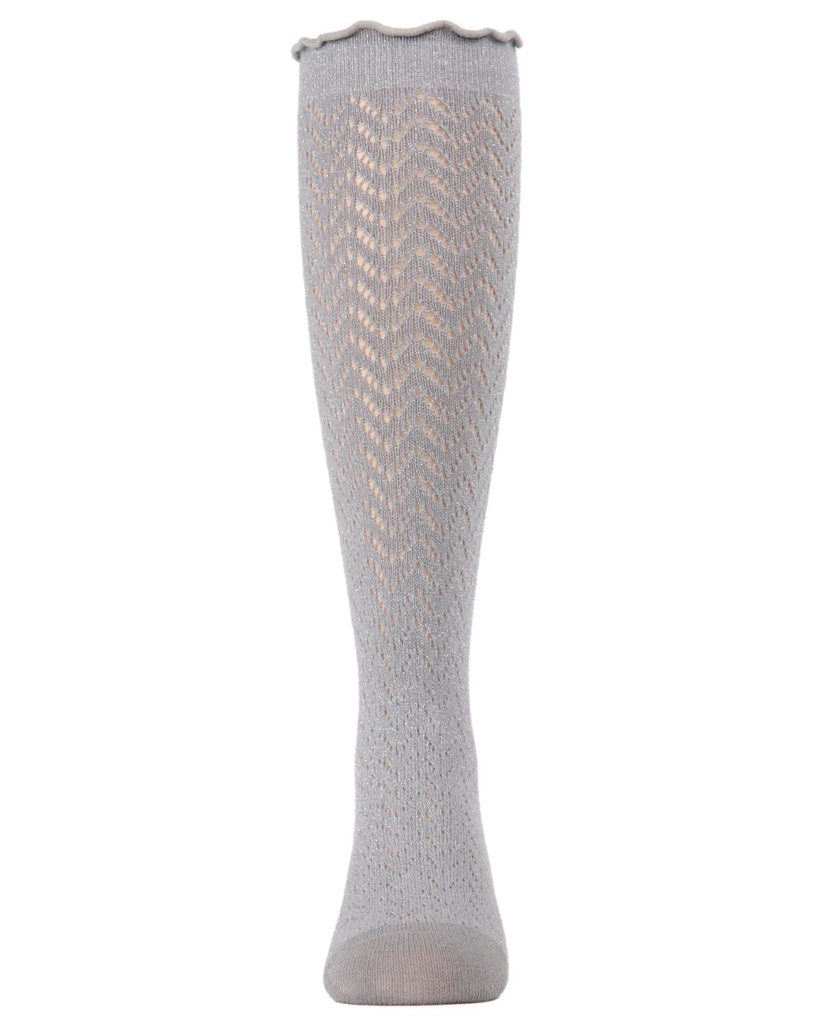 Girls Open Work Shimmer Cotton Blend Knee High Socks