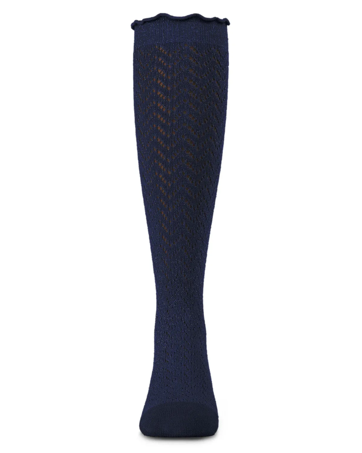 Girls Open Work Shimmer Cotton Blend Knee High Socks