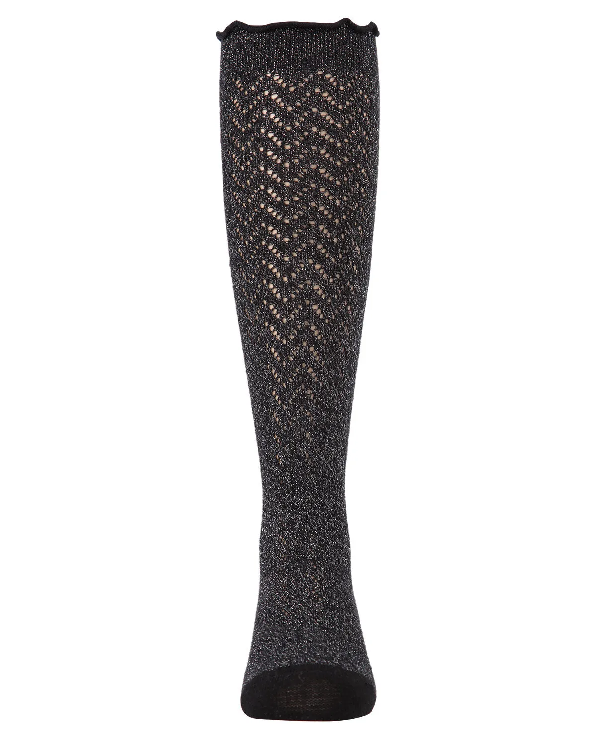 Girls Open Work Shimmer Cotton Blend Knee High Socks