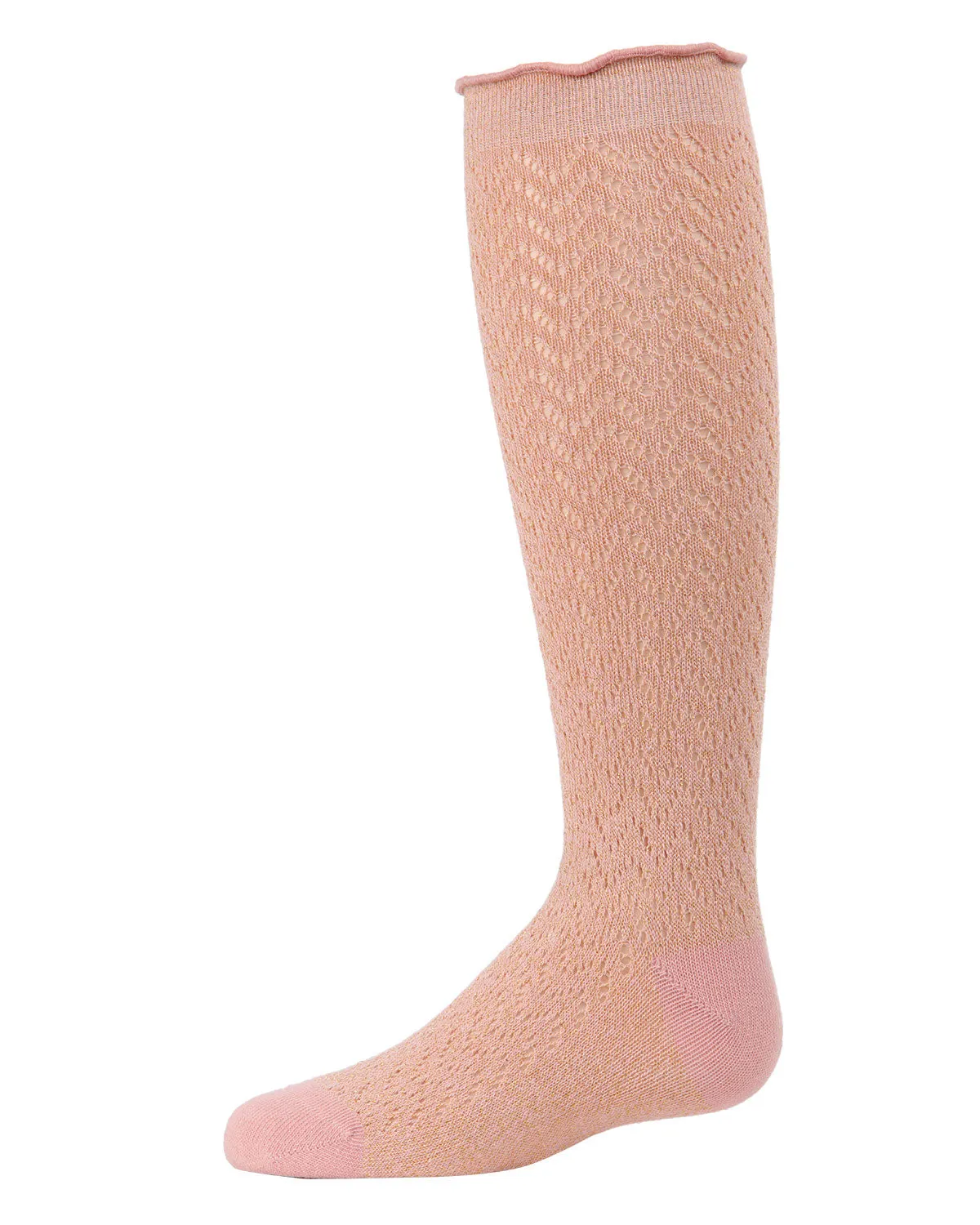 Girls Open Work Shimmer Cotton Blend Knee High Socks