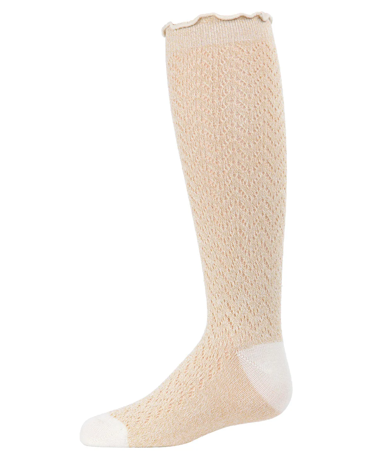 Girls Open Work Shimmer Cotton Blend Knee High Socks