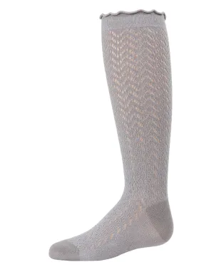 Girls Open Work Shimmer Cotton Blend Knee High Socks