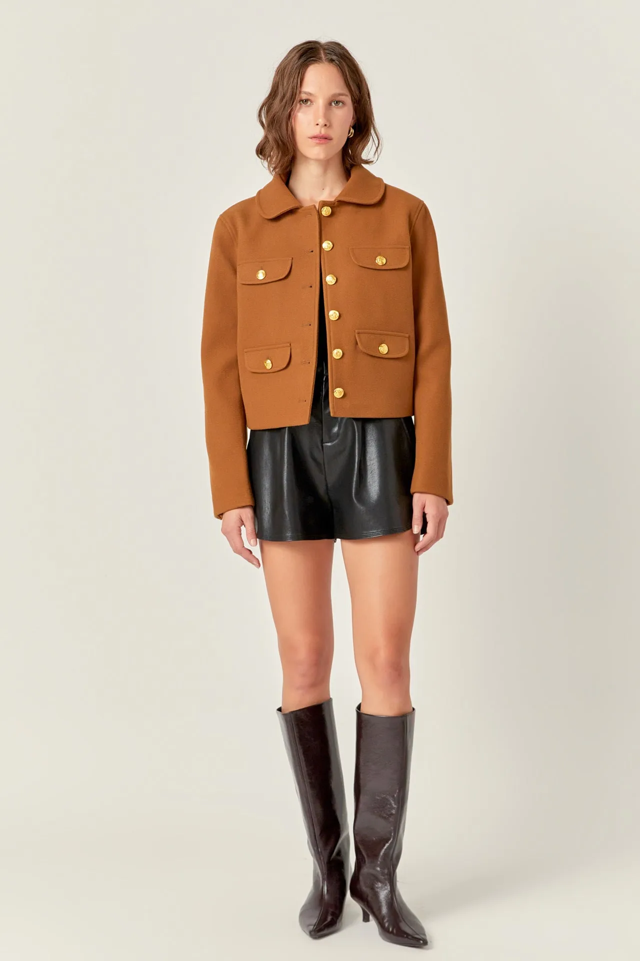 Gold Button Pointed Wool Jacket