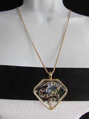 Gold Silver Metal Chains Big Snake Pendant Silver Rhinestones Necklace