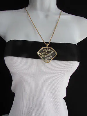 Gold Silver Metal Chains Big Snake Pendant Silver Rhinestones Necklace