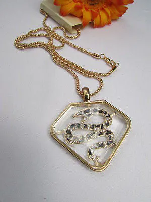 Gold Silver Metal Chains Big Snake Pendant Silver Rhinestones Necklace