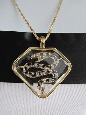 Gold Silver Metal Chains Big Snake Pendant Silver Rhinestones Necklace