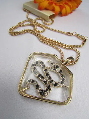 Gold Silver Metal Chains Big Snake Pendant Silver Rhinestones Necklace