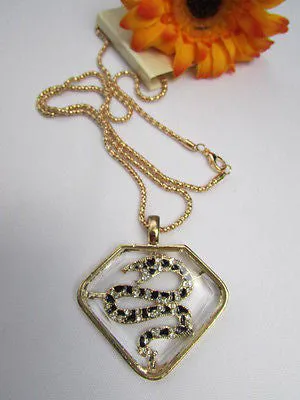 Gold Silver Metal Chains Big Snake Pendant Silver Rhinestones Necklace