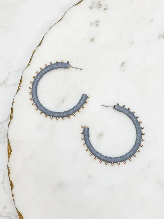 Gold Studded Hoop Earrings - Gray