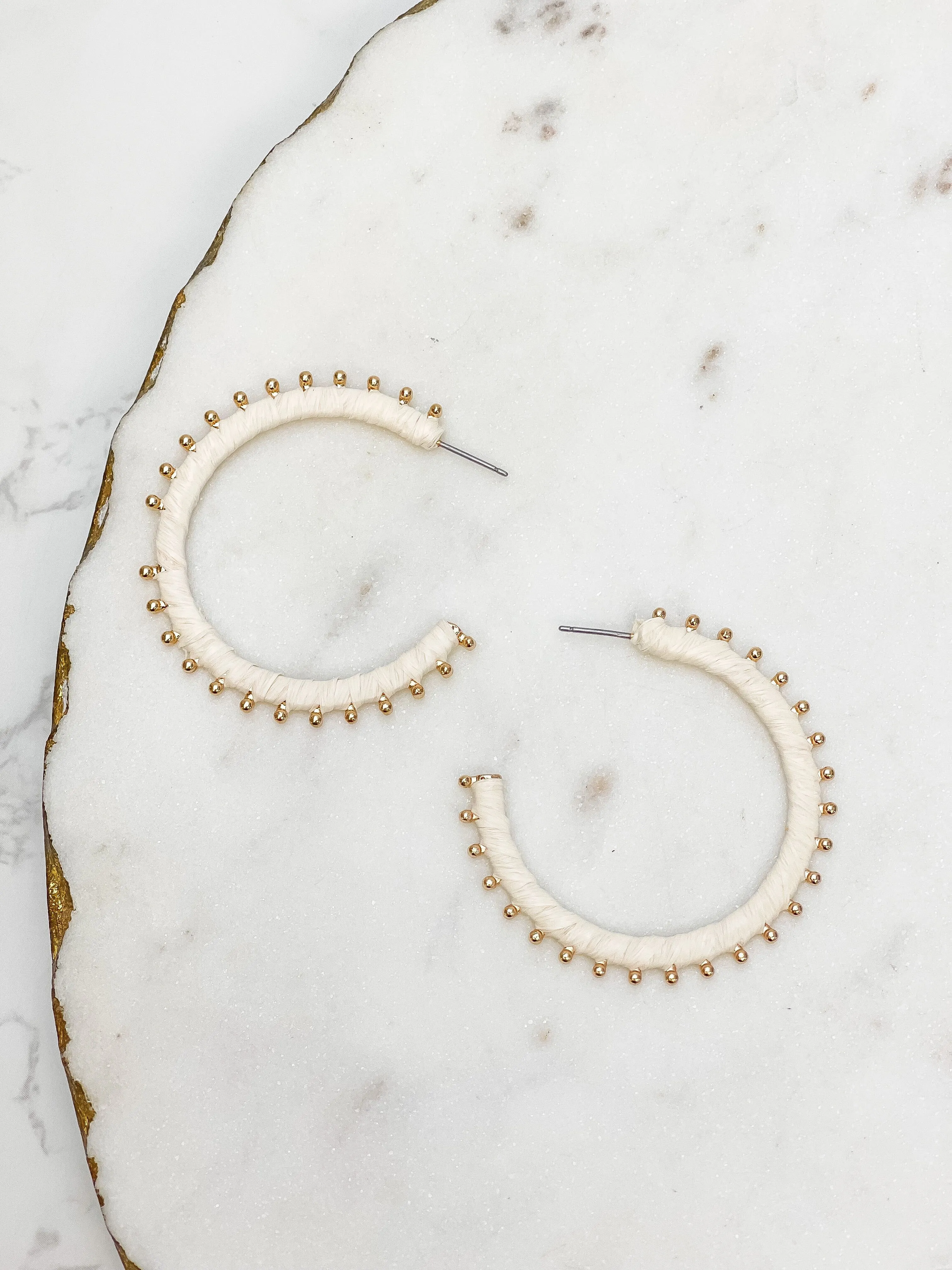 Gold Studded Hoop Earrings - Ivory