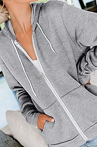 GOLDPKF Brown Zip up Hoodie Sweat Shirts, Women Tunic top Plus Size Hoodies for Women Comfy Sweatshirt Zip up Hoodie Womens Grey Small