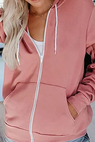 GOLDPKF Oversized Sweatshirt for Women Full Zip Hoodie Hooded Sweatshirt Women Sweatshirt Cardigan Women Women's Athletic Hoodies Pink Small