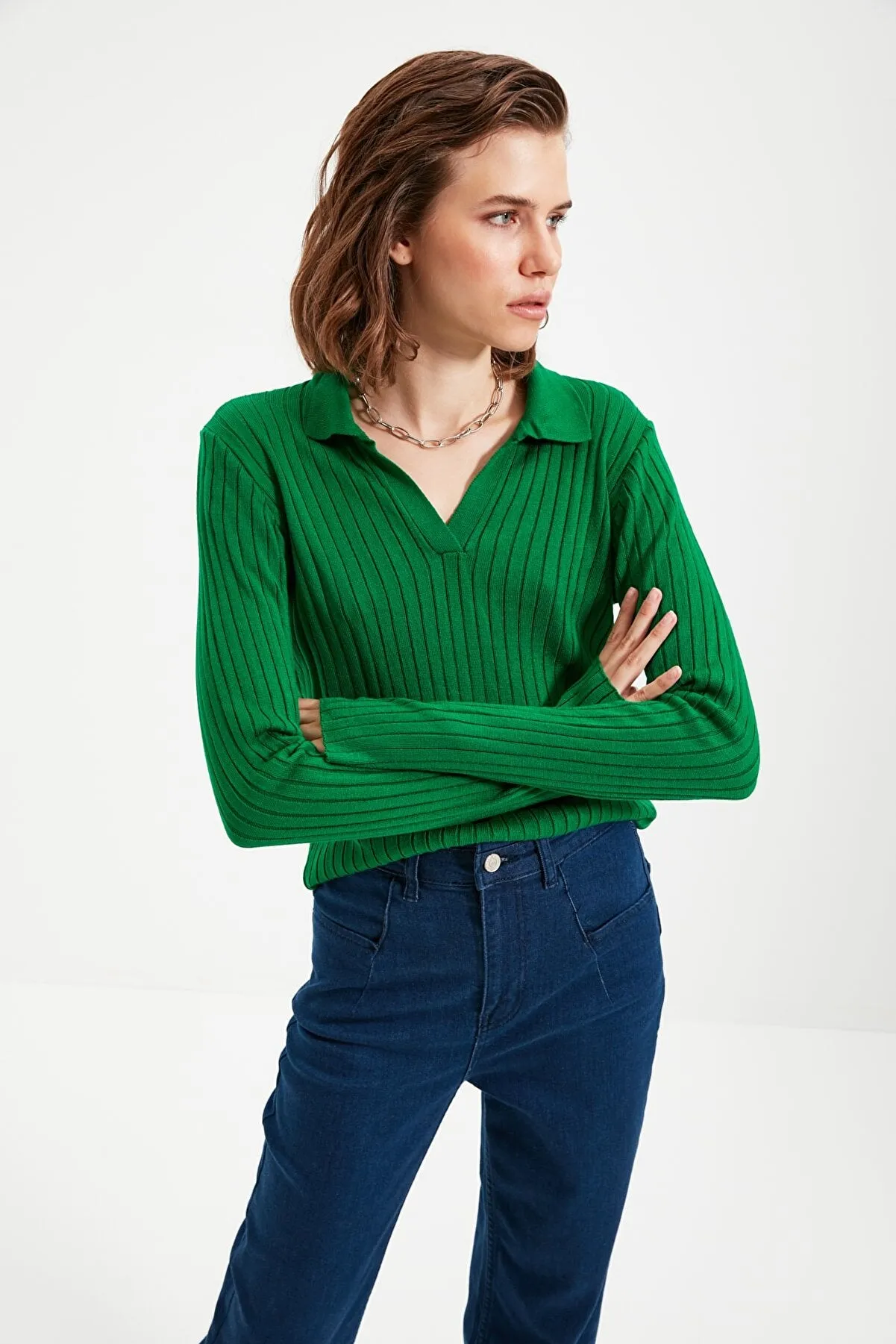 Green Polo Neck Knitwear Sweater