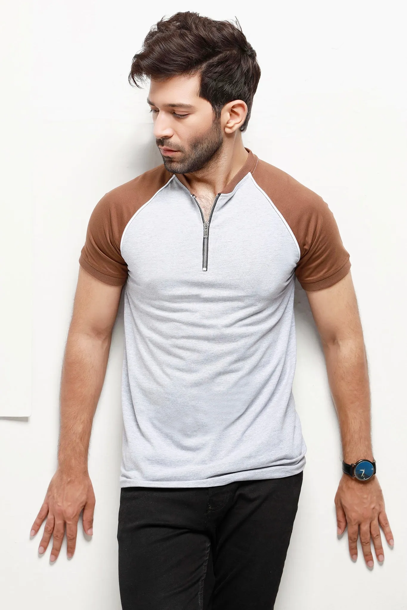 Grey Retro Raglan T-shirt - P21 - MT0077R