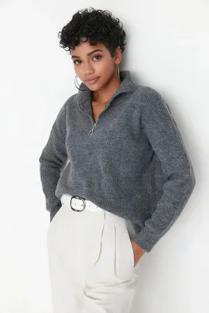 grey zip sweater top