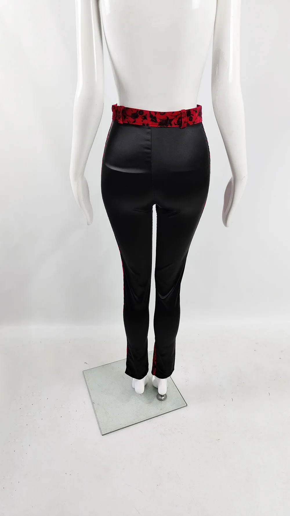 Helen Storey Vintage Red Velvet & Black Satin Trousers, 1980s