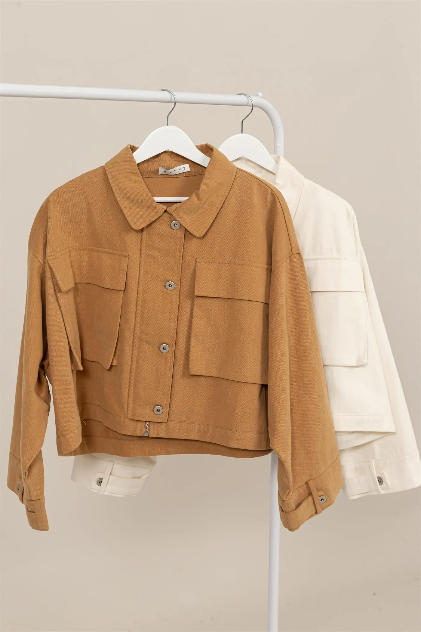 HF24E505-Brushed Twill Cropped Jacket