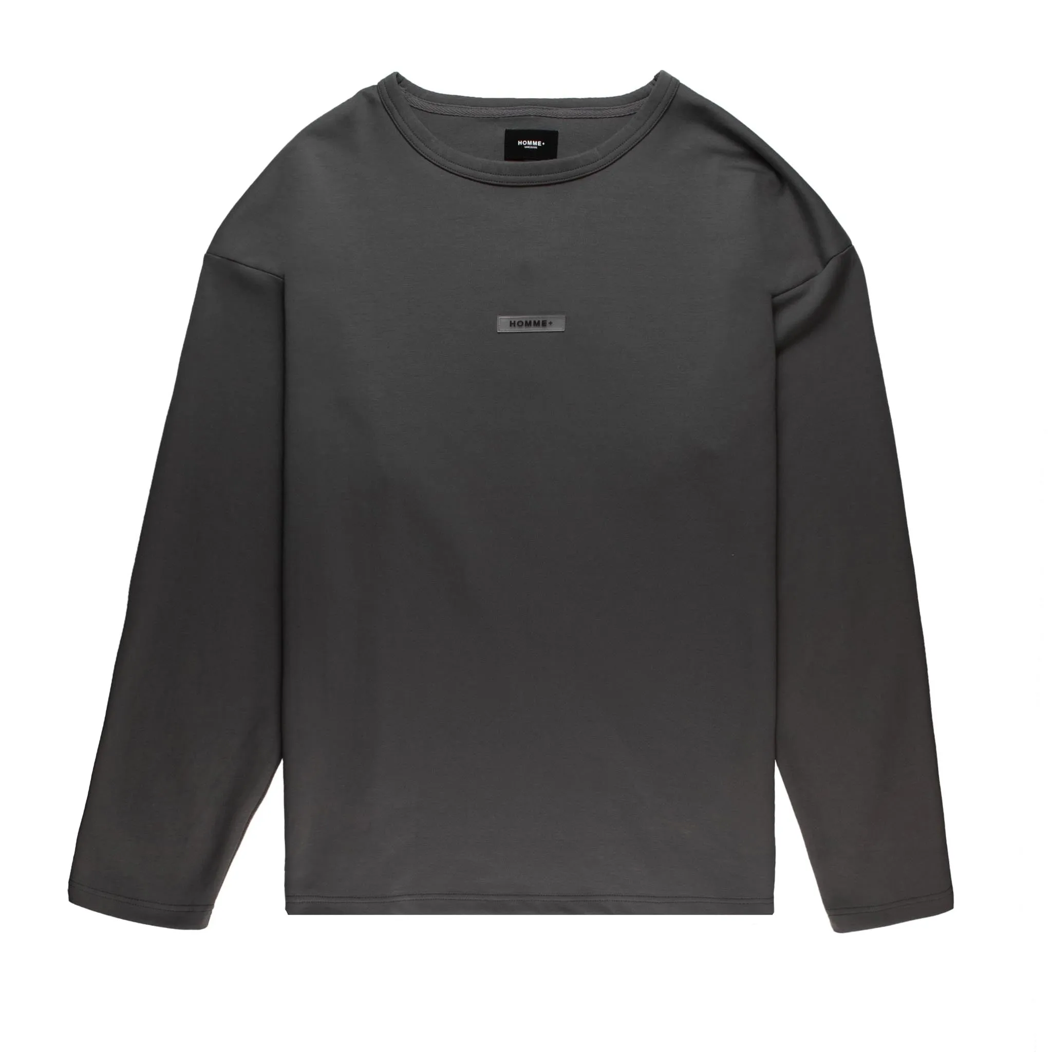 HOMME  'ESSENTIAL' Rubber Logo L/S Big Tee Charcoal