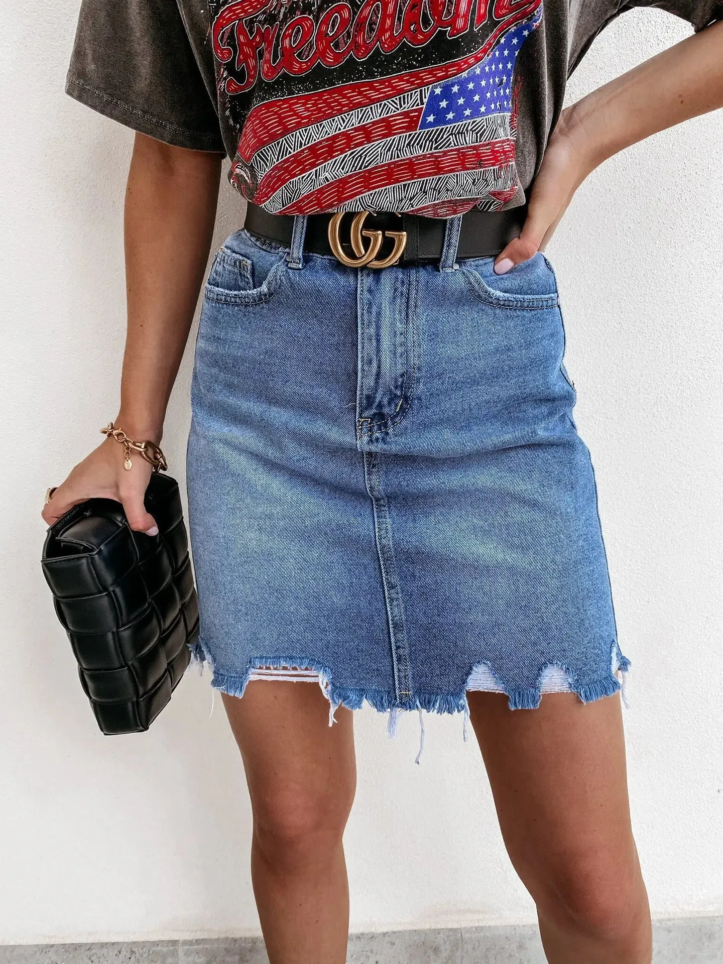 HW Slim Fit Denim Skirt