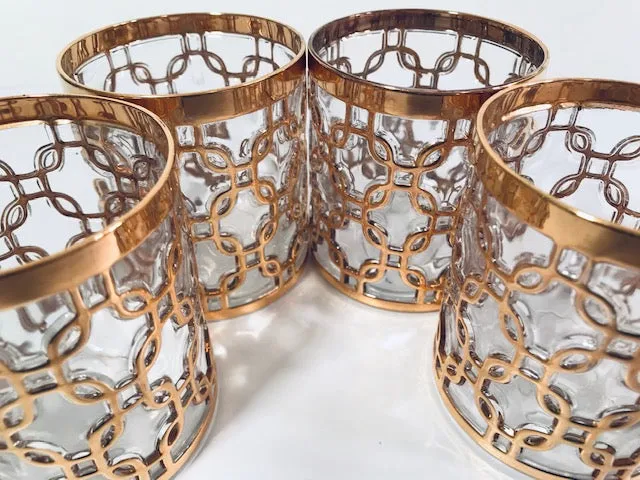 Imperial Glass Mid-Century Golden Chains Old Fashion Glasses (Set of 4)