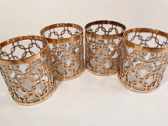 Imperial Glass Mid-Century Golden Chains Old Fashion Glasses (Set of 4)