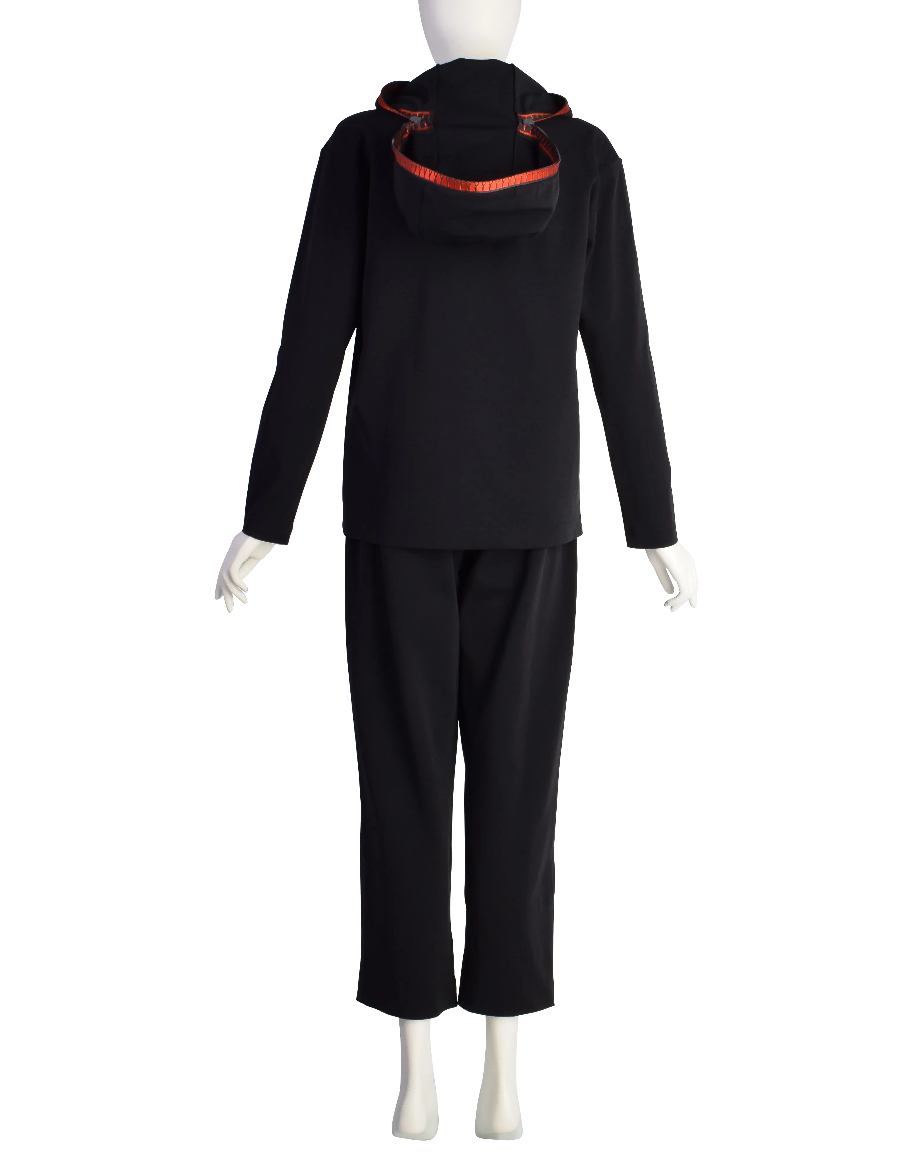 Issey Miyake Vintage AW1991 Iconic Black and Red Zipper Hood Face Top and Pants Ensemble Set