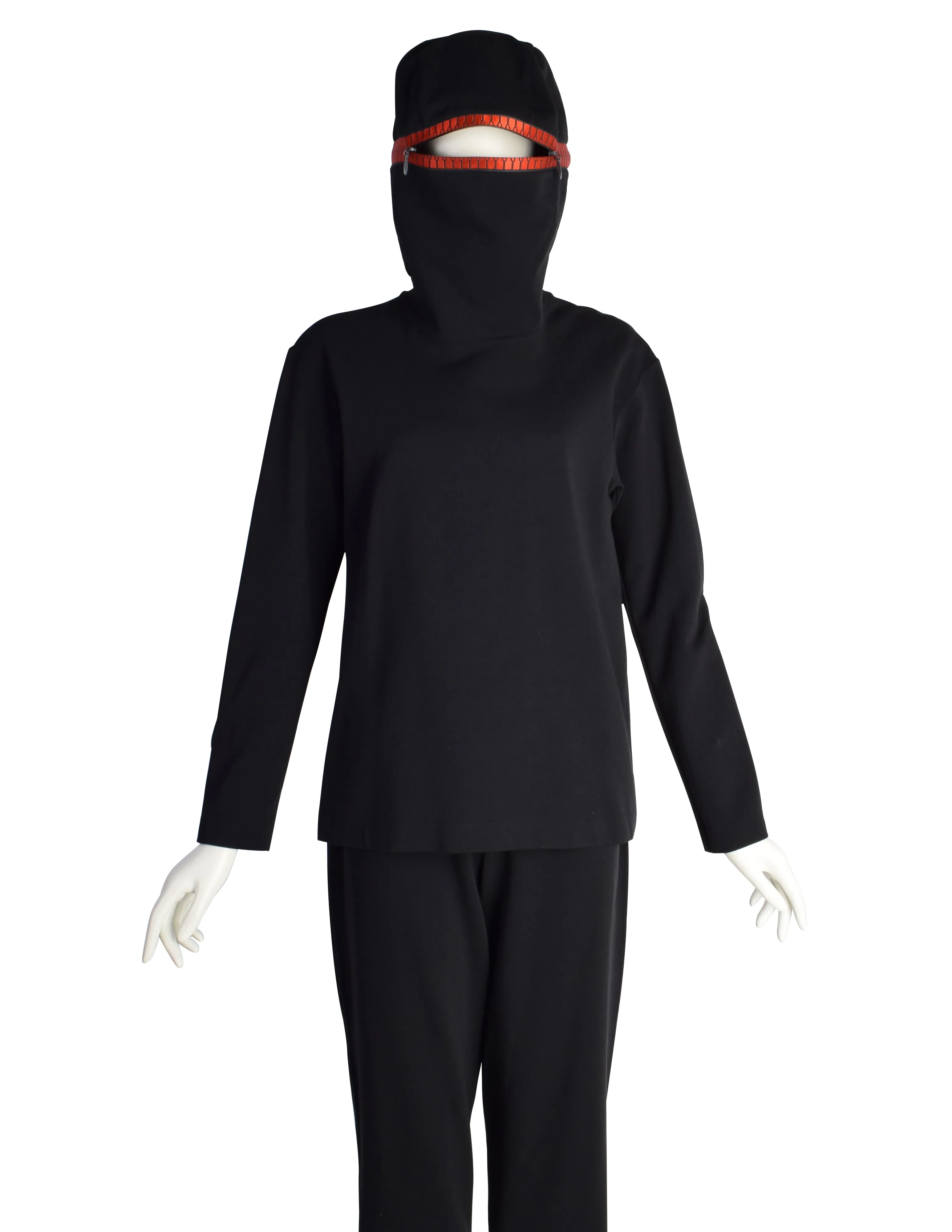 Issey Miyake Vintage AW1991 Iconic Black and Red Zipper Hood Face Top and Pants Ensemble Set