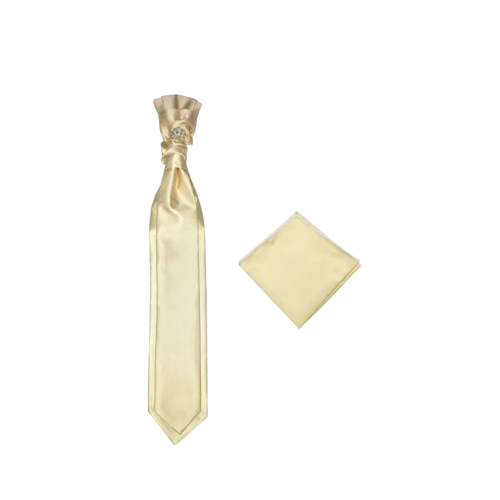 Ivory Fashion Design Men's Cravat Tie Diamonds Ring Handkerchief Set