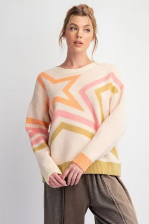 Ivory Star Pattern Knit Sweater