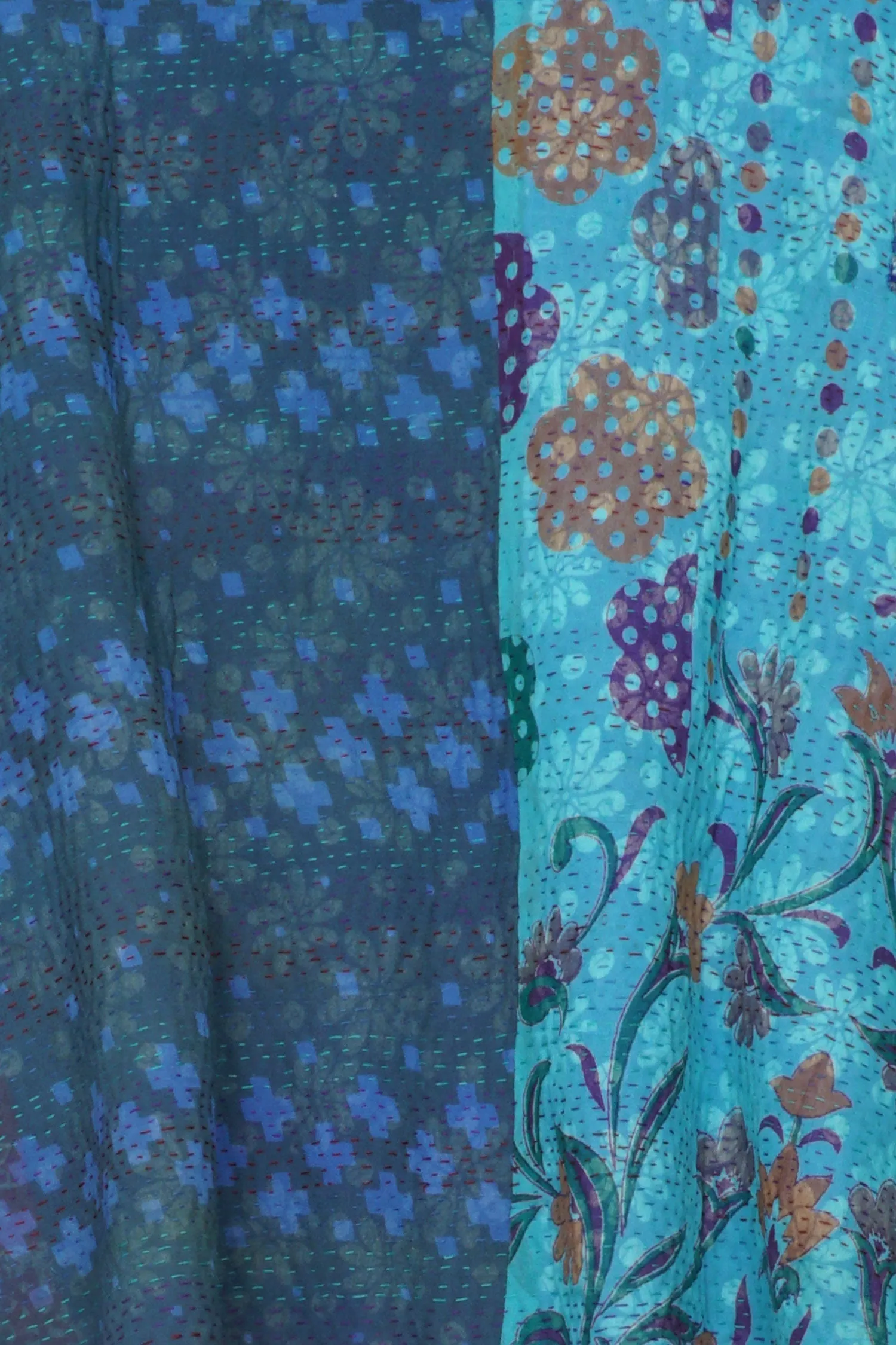 JACQUARD SILK KANTHA MINI PONCHO - js4060-blu -