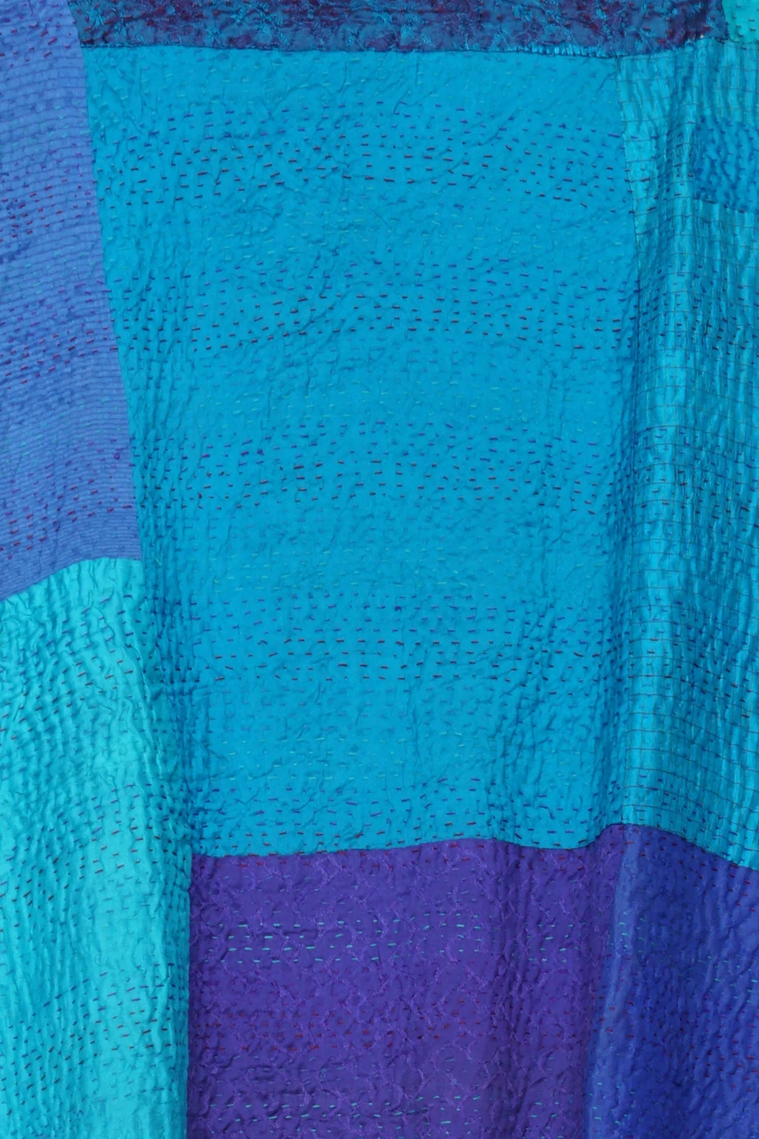 JACQUARD SILK KANTHA MINI PONCHO - js4060-blu -