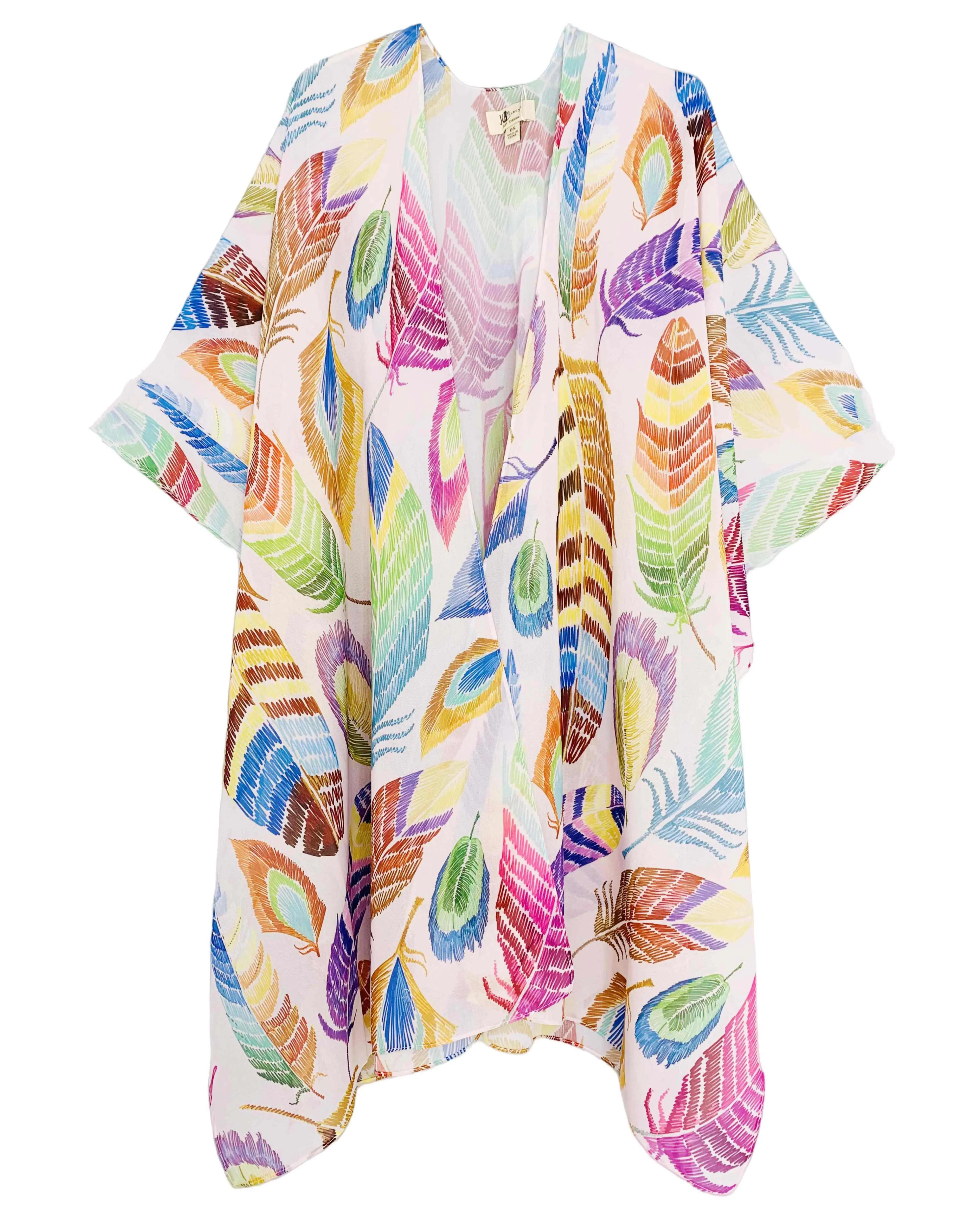 JC071071 Pink-Multi Multicolor Feather Kimono