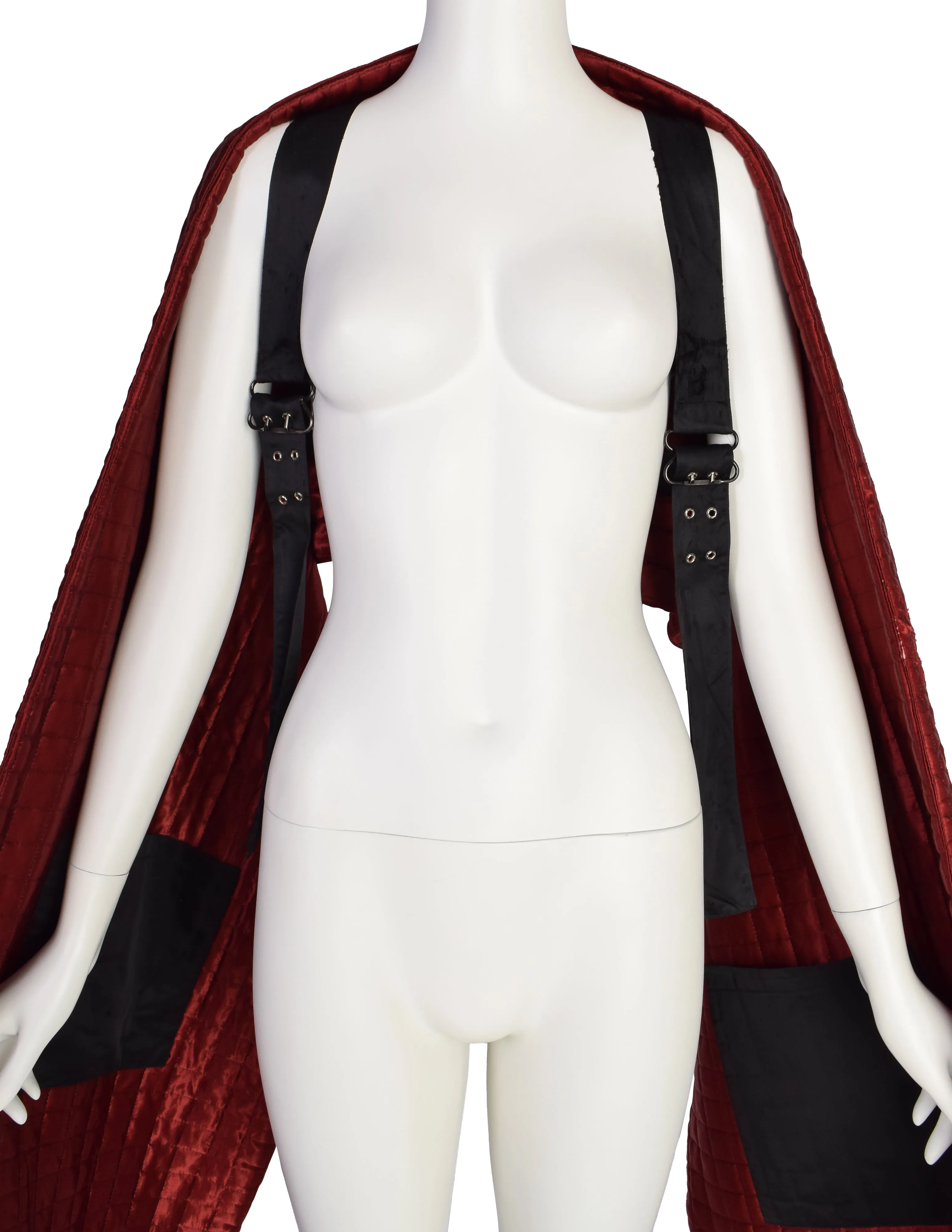 Jean Paul Gaultier Vintage AW 1985 Burgundy Quilted Satin Harness Scarf Shawl