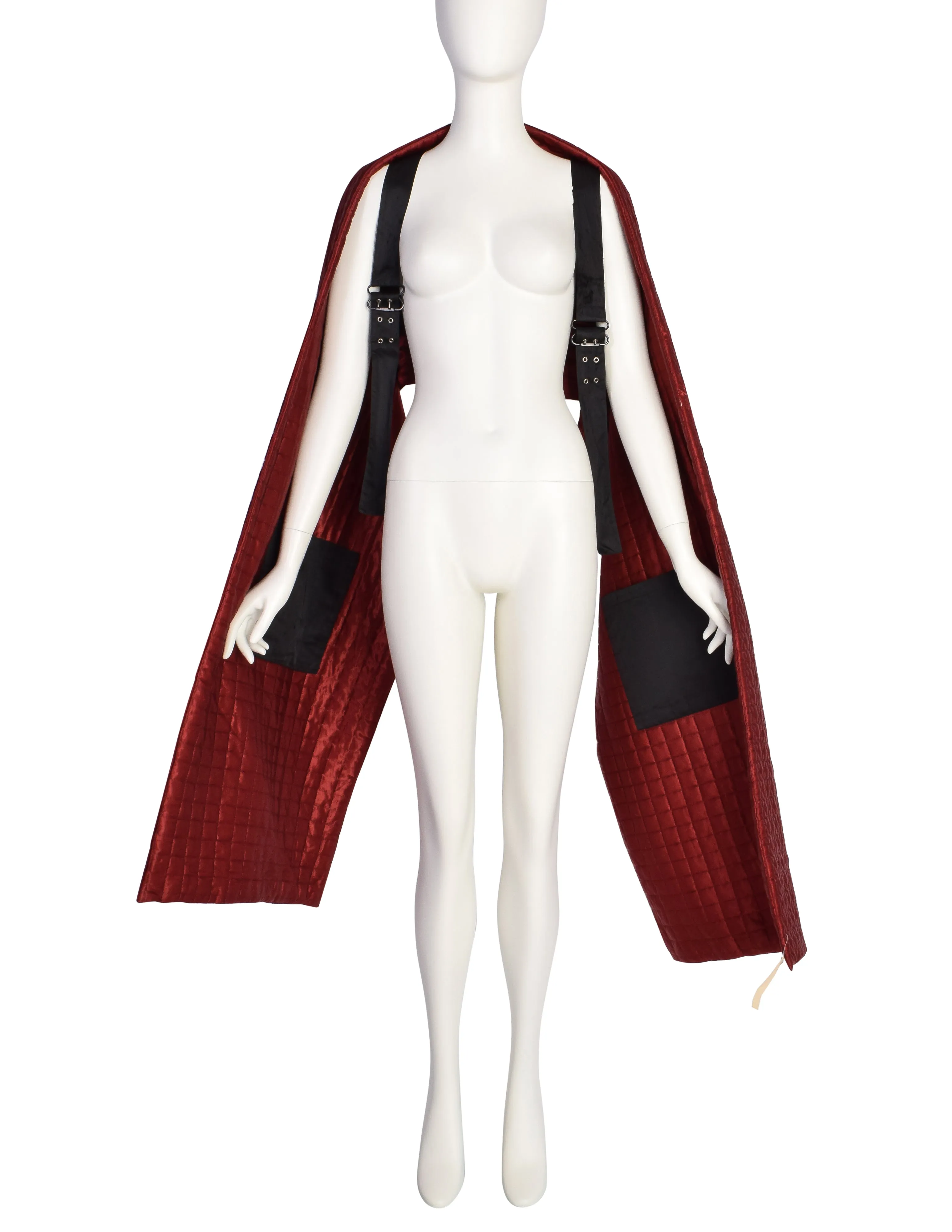 Jean Paul Gaultier Vintage AW 1985 Burgundy Quilted Satin Harness Scarf Shawl