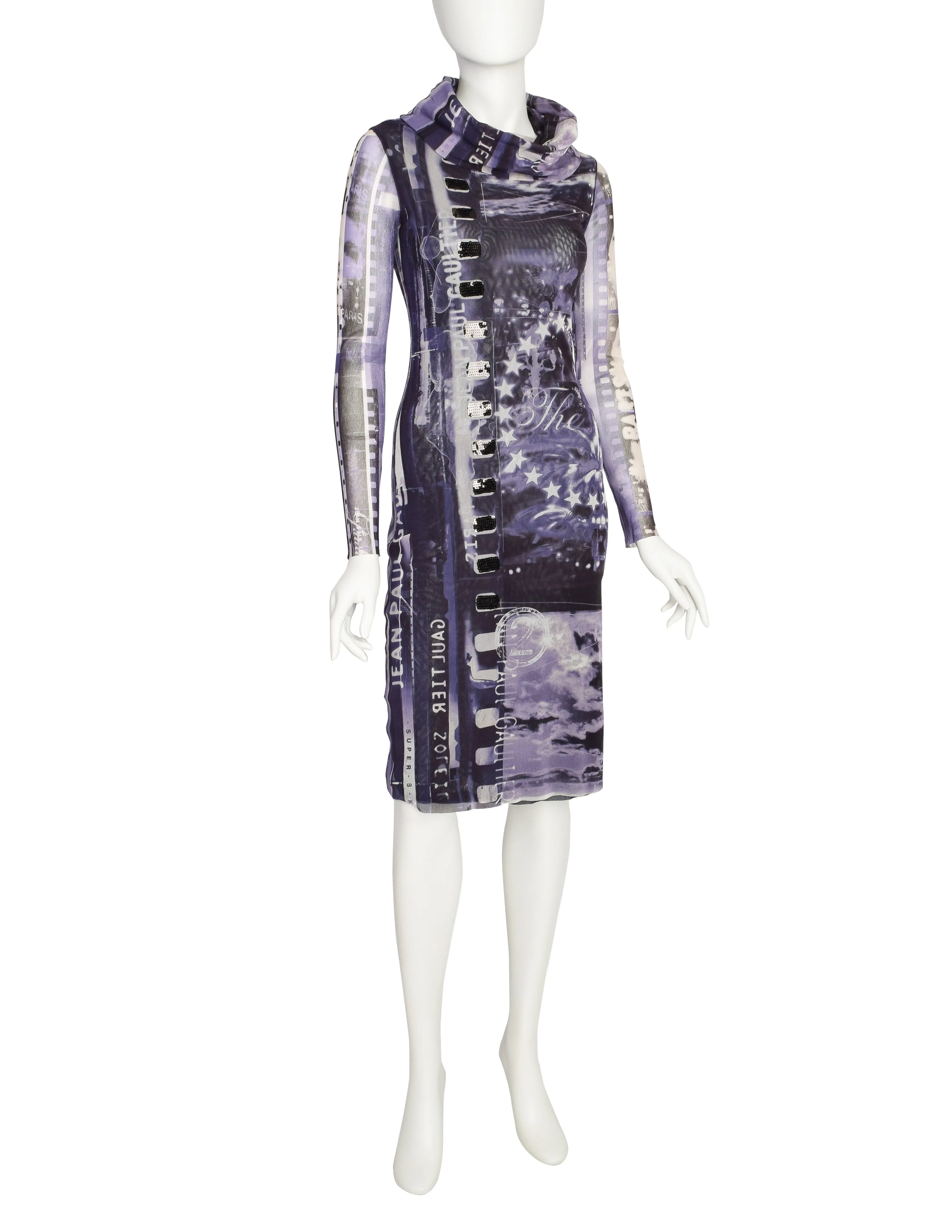 Jean Paul Gaultier Vintage Purple Cinema Film Strip Mesh Dress