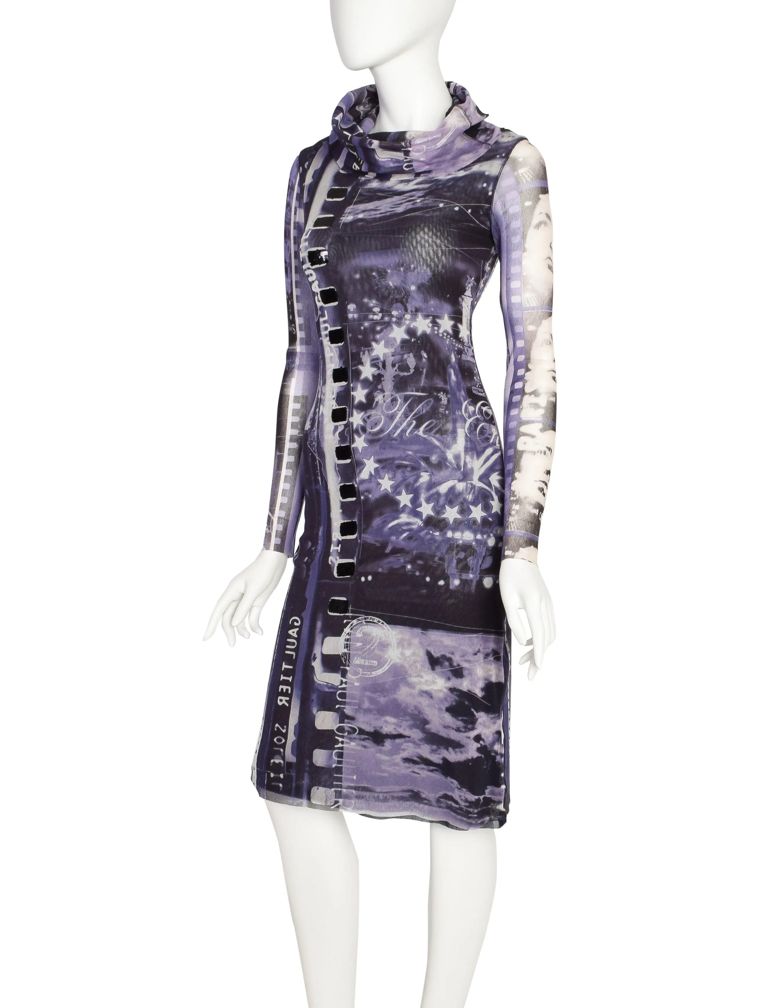 Jean Paul Gaultier Vintage Purple Cinema Film Strip Mesh Dress