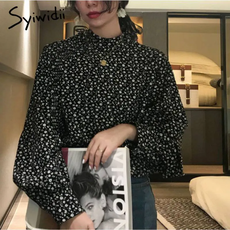 Joskaa Floral Blouse Women Long Sleeve Top Chiffon Fashion Fall 2024 Spring Summer Elegantes Shirts Fashion O-Neck Black New