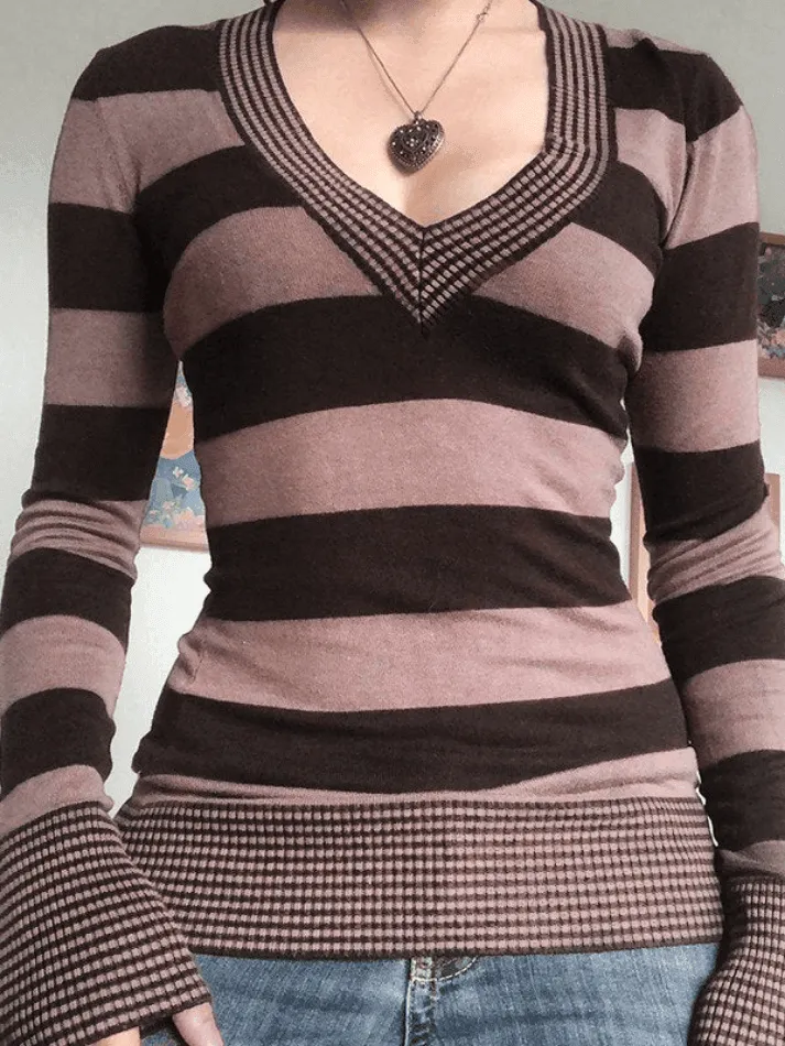 Joskaa V Neck Striped Knit Top