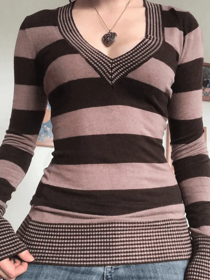 Joskaa V Neck Striped Knit Top