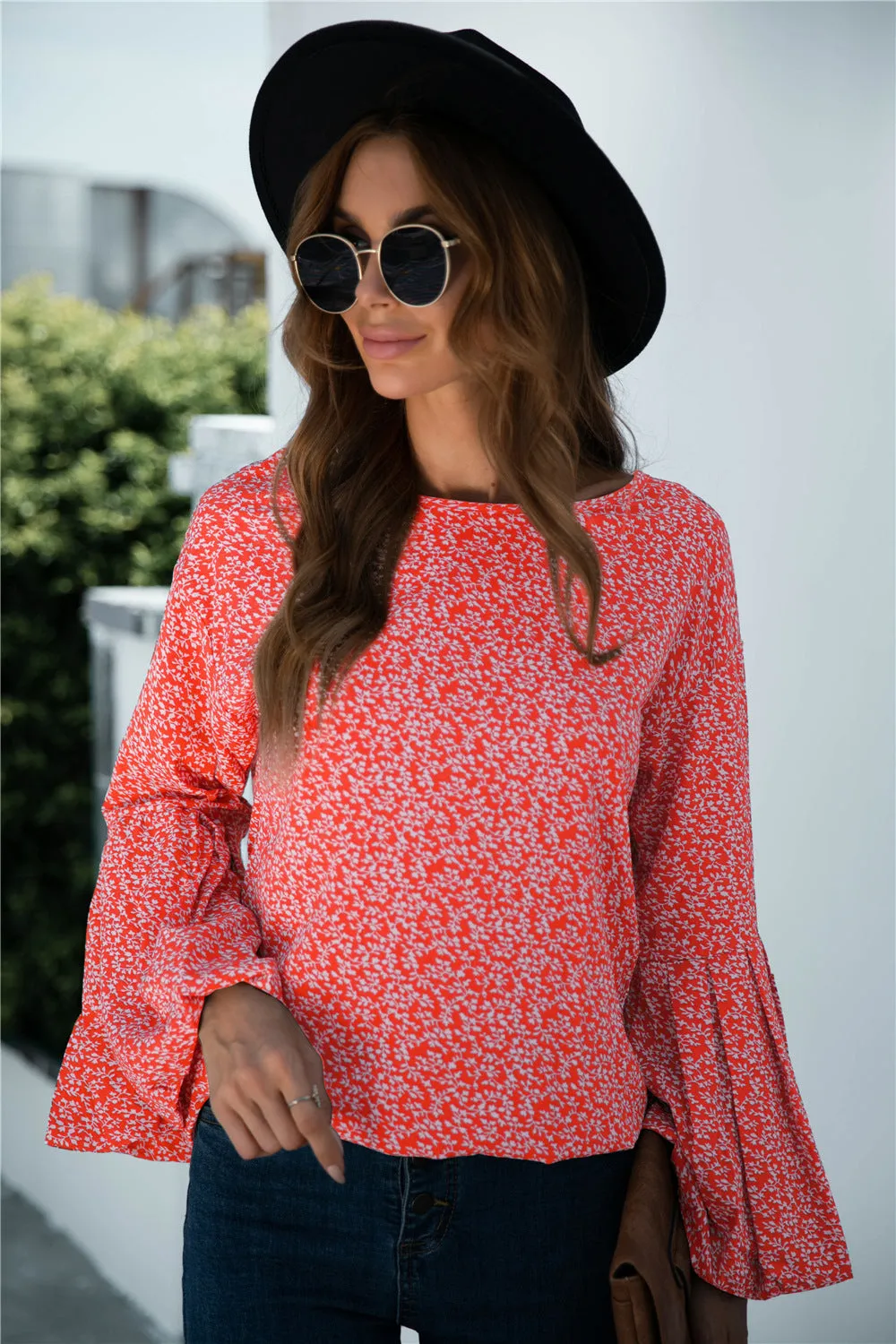 Julia Fashion - Bell Sleeves Printed Fall Shirt