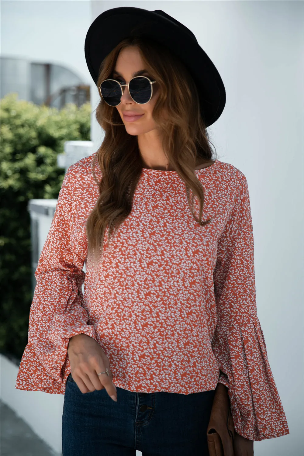 Julia Fashion - Bell Sleeves Printed Fall Shirt