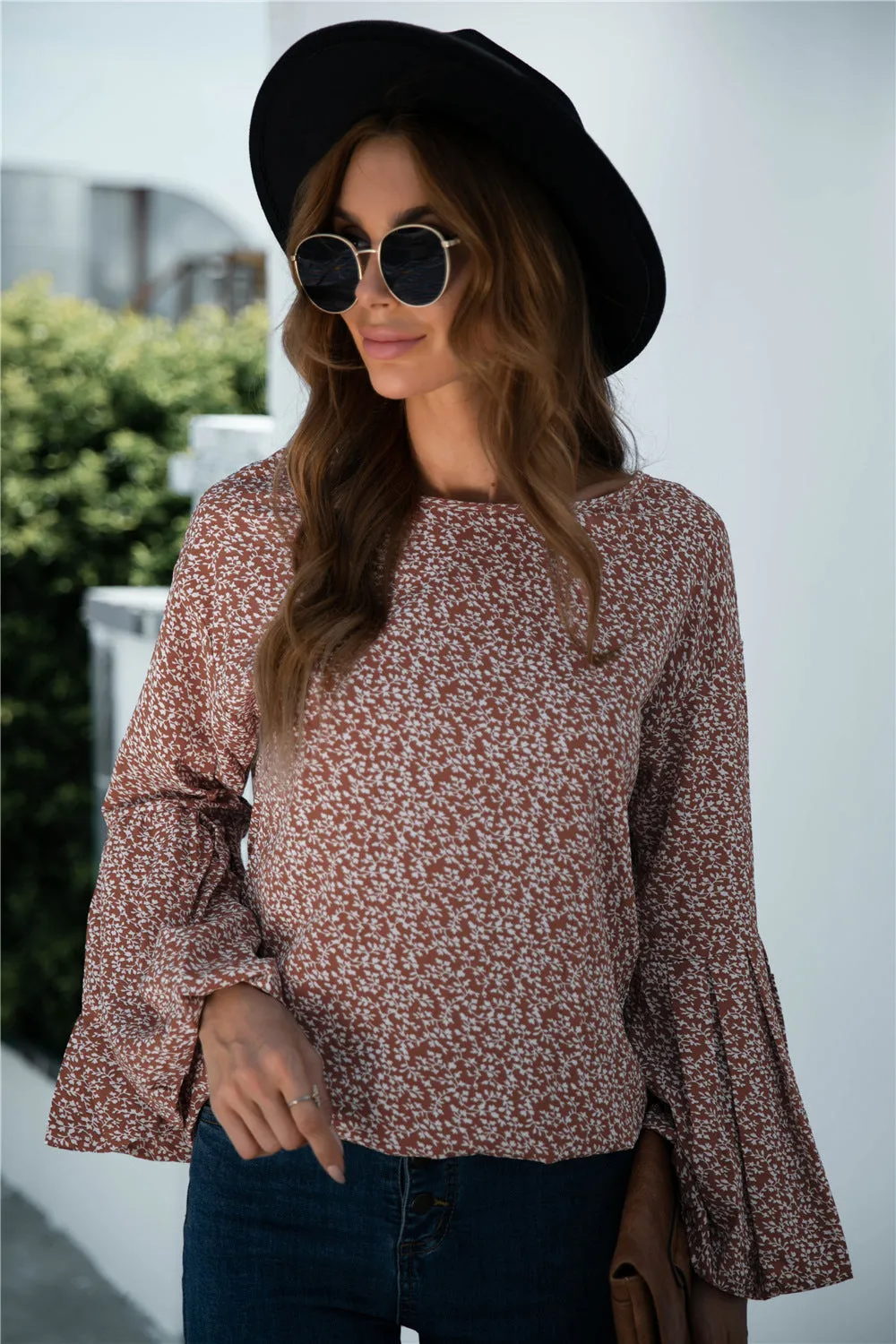 Julia Fashion - Bell Sleeves Printed Fall Shirt