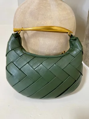 Kelsey Faux Leather Woven Handbag - Hunter Green