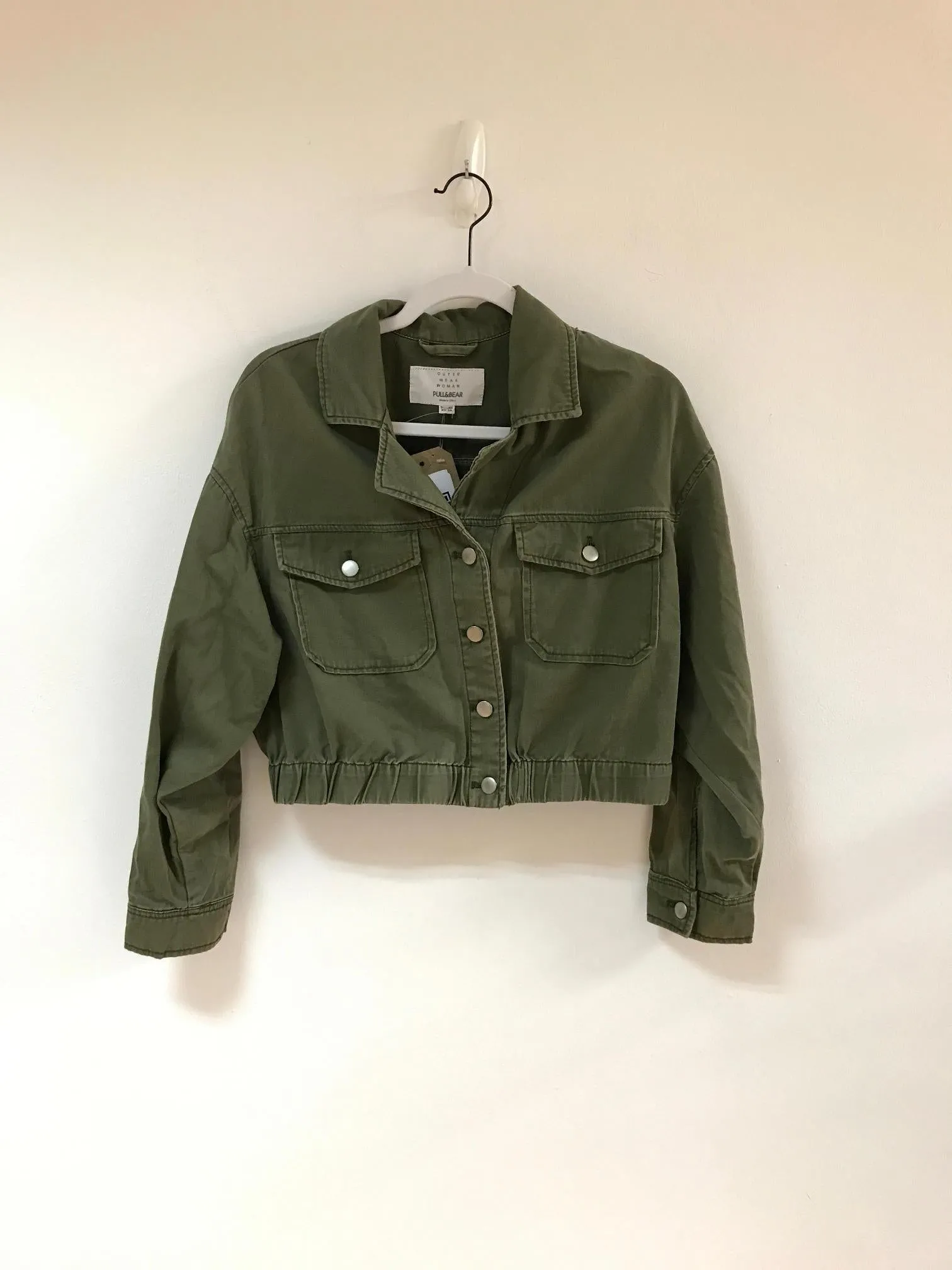 Khaki cropped jacket, Pull And Bear, Size 6 (Cotton)