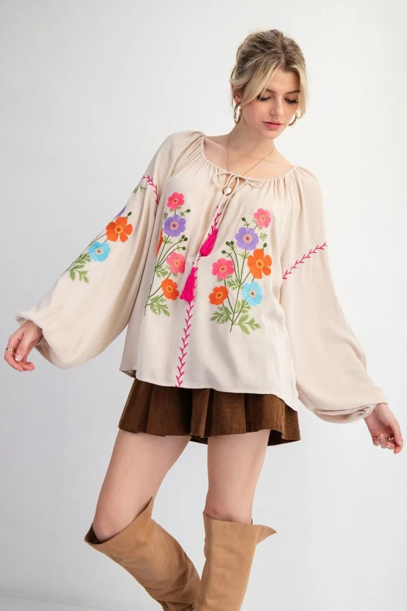 Khaki Embroidered Babydoll Tunic